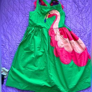 Mini Boden adjustable smock appliqué flamingo dress 5-6